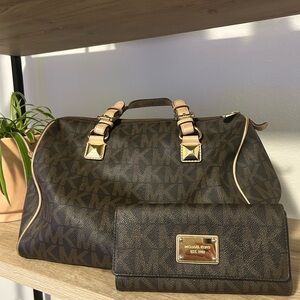 Michael Kors Dark Brown Satchel and Wallet Set